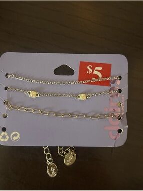 Claire's Silver-Tone Layered Anklet/Bracelet Set with Purple Accents